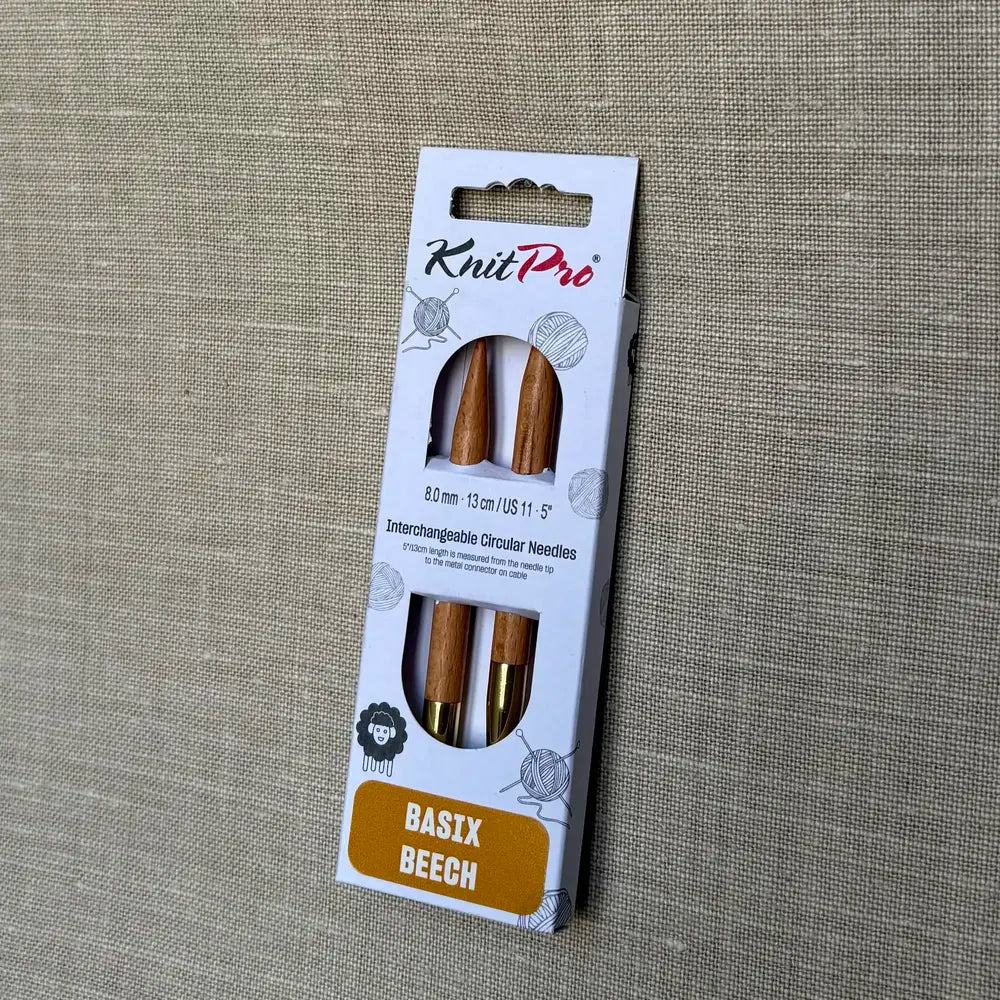 emballage d'aiguilles circulaires interchangeables taille 8 mm basix knit pro sur fond lin beige par tricotant